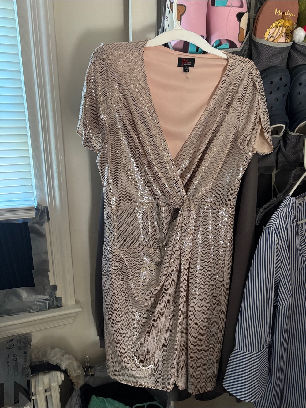 Women's Sequin Twist-Front Dress - Neutral Blush